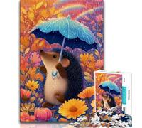 Jigsaws Puzzles 1000 Pieces for Adults Gifts Hedgehog Holding An Umbrella 1000 Piece Jigsaw,Stress Reliever Difficult Challenge Suitable for Desktop Decoration (size 75x50cm)