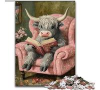Jigsaws Puzzles 1000 Pieces for Adults Gifts Highland Cattle Reading A Book, Learning Educational Toys Family Games Unique Birthday And Gifts (Size 26x38cm)