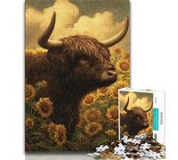 Jigsaws Puzzles 1000 Pieces for Adults Gifts Highland Cow Sunflower,Educational Family Game Wall Decoration Unique Birthday And Xmas Gifts 38x26cm