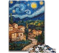 Jigsaws Puzzles 1000 Pieces for Adults Gifts House Under The Night Sky Family Fun with Matching Poster And Trivia Sheet for Age 14+ 50x75cm