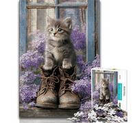 Jigsaws Puzzles 1000 Pieces for Adults Gifts Kitten in Lavender Teenager Puzzles,Interesting Stress Reduction Parent-child Interaction (size 38x26cm)