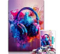 Jigsaws Puzzles 1000 Pieces for Adults Gifts Modern Colorful Splash Headphones,Educational Family Game Wall Decoration Unique Birthday And Xmas Gifts 38x26cm