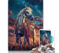 Jigsaws Puzzles 1000 Pieces for Adults Gifts Native American Horse,Stress Reliever Staycation Kill Time with Matching Poster And Trivia Sheet (38x26cm)