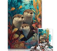 Jigsaws Puzzles 1000 Pieces for Adults Gifts Otter,Help The Brain Exercise Addictive Toys to Cultivate Patience Gift For Birthdays 38x26cm