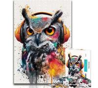 Jigsaws Puzzles 1000 Pieces for Adults Gifts Owl with Headphones,Family Activity Fun at Home Activities,Birthday Present,Travel Gifts 38x26cm