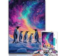 Jigsaws Puzzles 1000 Pieces for Adults Gifts Penguins Under The Aurora,Family Game Stress Reliever Difficult Challenge Enhance Love between Couples 38x26cm