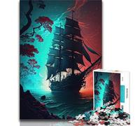 Jigsaws Puzzles 1000 Pieces for Adults Gifts Pirate Ships Landscape Puzzles for Adults,Stress Reliever Difficult Challenge Secret Santa Gifts 38x26cm