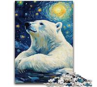 Jigsaws Puzzles 1000 Pieces for Adults Gifts Polar Bear Under The Night Sky Puzzles for Adults,Stress Reliever Staycation Kill Time Enhance Love between Couples (75x50cm)