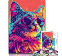 Jigsaws Puzzles 1000 Pieces for Adults Gifts Psychedelic Cat,Challenging Game And Family Play with Fully Interlocking Randomly Shaped Pieces 75x50cm