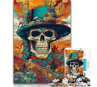 Jigsaws Puzzles 1000 Pieces for Adults Gifts Psychedelic Cowboy Skull,Stress Reliever Staycation Kill Time with Matching Poster And Trivia Sheet (38x26cm)