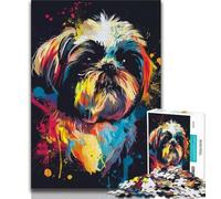 Jigsaws Puzzles 1000 Pieces for Adults Gifts Shih Tzu Neon Puzzles for Adults,Stress Reliever Difficult Challenge Secret Santa Gifts 38x26cm