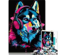 Jigsaws Puzzles 1000 Pieces for Adults Gifts Siberian Husky with Headphones 1000 Pieces for Teenagers,Perfect for Game Nights, Colorful Toy for Home Gift 75x50cm