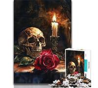 Jigsaws Puzzles 1000 Pieces for Adults Gifts Skull Red Rose Candle,family Fun Games Fun at Home Activities,Birthday Present,Travel Gifts (38x26cm)