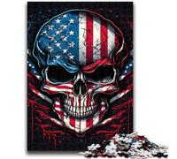 Jigsaws Puzzles 1000 Pieces for Adults Gifts Skull with American Flag Educational Games Home Decoration Educational Game for Birthday, Chrismas 38x26cm
