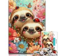 Jigsaws Puzzles 1000 Pieces for Adults Gifts Sloth in The Flowers,Family Game Stress Reliever Difficult Challenge Enhance Love between Couples (75x50cm)