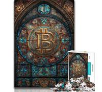Jigsaws Puzzles 1000 Pieces for Adults Gifts Stained Glass Bitcoin Adult Jigsaw,Decompressing Intellectual Educational Toy Perfect Decoration 38x26cm