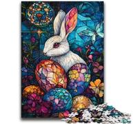Jigsaws Puzzles 1000 Pieces for Adults Gifts Stained Glass Easter Bunny 1000 Pieces for Teenagers,Toys Educational Games Stress Relieving Unique Birthday And Gifts (38x26cm)