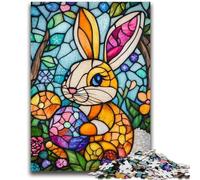Jigsaws Puzzles 1000 Pieces for Adults Gifts Stained Glass Easter Bunny Puzzles for Adults,Stress Reliever Staycation Kill Time Enhance Love between Couples (38x26cm)