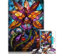 Jigsaws Puzzles 1000 Pieces for Adults Gifts Stained Glass Flowers,Stress Reliever Difficult Challenge Every Piece Is Unique - Challenging Family Fun Game 38x26cm
