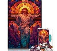 Jigsaws Puzzles 1000 Pieces for Adults Gifts Stained Glass Jesus,Educational Family Game Wall Decoration Unique Birthday And Xmas Gifts 38x26cm