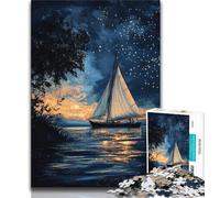 Jigsaws Puzzles 1000 Pieces for Adults Gifts Starry Sky Sailboat,Family Game Stress Reliever Difficult Challenge Enhance Love between Couples (38x26cm)