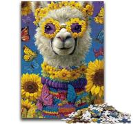 Jigsaws Puzzles 1000 Pieces for Adults Gifts Sunflower Alpaca Family Fun with Matching Poster And Trivia Sheet for Age 14+ 26x38cm