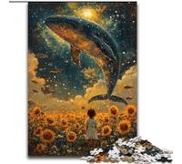 Jigsaws Puzzles 1000 Pieces for Adults Gifts Sunflowers And Whales, Family Game Stress Reliever Difficult Challenge A Work of Art for Ages 14+ (Size 26x38cm)