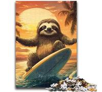 Jigsaws Puzzles 1000 Pieces for Adults Gifts Surfing Sloth Family Fun with Matching Poster And Trivia Sheet for Age 14+ 50x75cm