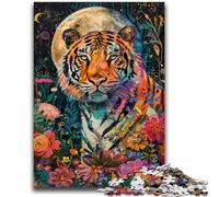 Jigsaws Puzzles 1000 Pieces for Adults Gifts Tiger Under The Moon for Age 14 Years And over Decompressing Intellectual Educational Toy Great Gift 26x38cm