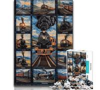Jigsaws Puzzles 1000 Pieces for Adults Gifts Train Collage Jigsaw,Vibrant And Unique Design Relaxing & Challenging Puzzle Experience 38x26cm