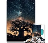 Jigsaws Puzzles 1000 Pieces for Adults Gifts Tree Under The Starry Sky,Stress Reliever Staycation Kill Time with Matching Poster And Trivia Sheet (38x26cm)