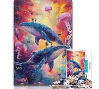 Jigsaws Puzzles 1000 Pieces for Adults Gifts Whale Jellyfish,Stress Reliever Staycation Kill Time Enhance Love between Couples 38x26cm