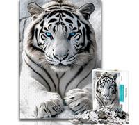 Jigsaws Puzzles 1000 Pieces for Adults Gifts White Tiger Teenager Jigsaw,Staycation Kill Time with Fully Interlocking Randomly Shaped Pieces (size 38x26cm)