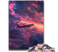 Jigsaws Puzzles 1000 Pieces for Teenagers Gifts Airplane in Neon Clouds 1000 Piece Puzzle,Perfect for Game Nights, Colorful Toy for Home Gift (38x26cm)