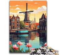 Jigsaws Puzzles 1000 Pieces for Teenagers Gifts Amsterdam Windmill Travel Teenager Jigsaw,learning Educational for Is Ideal As A Gift for The Whole Family (26x38cm)
