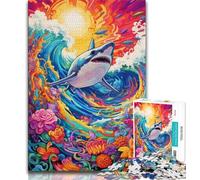 Jigsaws Puzzles 1000 Pieces for Teenagers Gifts Animal Art Shark 1000 Pieces for Teenagers,Stress Reliever Staycation Kill Time Parent-child Interaction (size 38x26cm)
