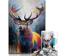Jigsaws Puzzles 1000 Pieces for Teenagers Gifts Animal Deer Oil Painting Adult Puzzles,Stress Reliever Difficult Challenge Suitable for Desktop Decoration (size 75x50cm)