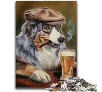 Jigsaws Puzzles 1000 Pieces for Teenagers Gifts Australian Shepherd Dog Smoking 1000 Piece Jigsaw,Unique Birthday And Gifts for Age 14 Years Up (38x26cm)