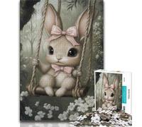 Jigsaws Puzzles 1000 Pieces for Teenagers Gifts Baby Bunny on The Swing,Family Game Stress Reliever Difficult Challenge Suitable for Couples (75x50cm)