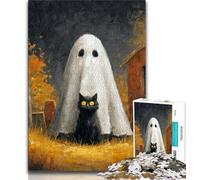 Jigsaws Puzzles 1000 Pieces for Teenagers Gifts Black Cat And Ghost Teenager Puzzles,Family Entertainment Toys with Matching Poster And Trivia Sheet (size 38x26cm)