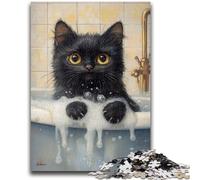 Jigsaws Puzzles 1000 Pieces for Teenagers Gifts Black Cat in The Bathroom Help The Brain Exercise Addictive Toys to Cultivate Patience A Work of Art 50x75cm