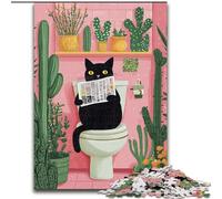 Jigsaws Puzzles 1000 Pieces for Teenagers Gifts Black Cat on Toilet Stress Reliever Difficult Challenge with Matching Poster And Trivia Sheet 50x75cm
