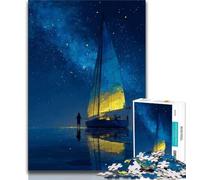 Jigsaws Puzzles 1000 Pieces for Teenagers Gifts Boat Sailing Under The Starry Sky 1000 Piece Puzzle,Suitable for Desktop Decoration for And Age 14 (size 75x50cm)