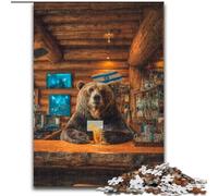 Jigsaws Puzzles 1000 Pieces for Teenagers Gifts Brown Bear Drinking A Drink,Toys Educational Games Stress Relieving Great Gifts And Toys 50x75cm