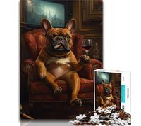 Jigsaws Puzzles 1000 Pieces for Teenagers Gifts Bulldog Drinking Red Wine Adult Puzzles,Toys Educational Games Stress Relieving Unique Birthday And Gifts 26x38cm