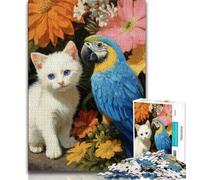 Jigsaws Puzzles 1000 Pieces for Teenagers Gifts Cat And Parrot,Toys Educational Games Stress Relieving Great Gifts And Toys 38x26cm
