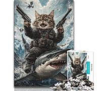 Jigsaws Puzzles 1000 Pieces for Teenagers Gifts Cat And Shark 1000 Pieces for Teenagers,Stress Reliever Staycation Kill Time Parent-child Interaction (size 75x50cm)