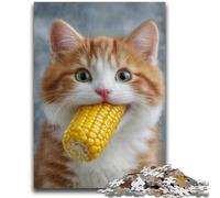 Jigsaws Puzzles 1000 Pieces for Teenagers Gifts Cat Eating Corn Stress Reliever Difficult Challenge Is Ideal As Gifts for The Whole Family 38x26cm