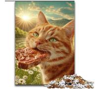 Jigsaws Puzzles 1000 Pieces for Teenagers Gifts Cat Eating Meat, Family Entertainment Toys Is Ideal As Gifts for The Whole Family for 14+ (Size 26x38cm)