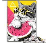 Jigsaws Puzzles 1000 Pieces for Teenagers Gifts Cat Eating Watermelon,Train Your Brain And Hands Gifts for Friends And Family 38x52cm